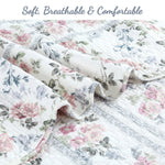 Soft Blue Pink Floral Quilt Set Reversible Design