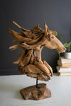 Teakwood horse head sculpture by Kalalou
