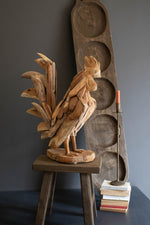 Teakwood Rooster Sculpture 25"H Brown Distressed Handcrafted Wood Figurine by Kalalou