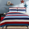 Navy Blue Red Stripe Patchwork Quilt Set – Reversible Cotton Bedding