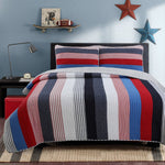 Quilt Netta Red White Blue Stripe Patchwork Cotton Reversible 3-Piece Bedding Set by Cozy Line Home Fashions