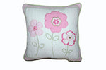 Greta Floral Stripe Pink Embroidered Square Decor Throw Pillow 18" Cotton Pink Green Floral Accent By Cozy Line Home Fashions