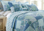 Windfall Blue Print Patchwork Cotton Reversible Quilt Bedding Set – Blue Floral Patchwork Style by Cozy Line Home Fashions