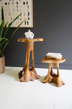 Sculptural Teak Accent Table Set – Pair in 2 Sizes by Kalalou