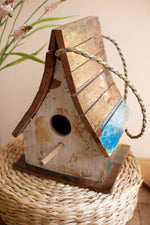 Recycled Fishing Boat Teak Birdhouse 11"H Multi-Color Reclaimed Wood Coastal Outdoor Accent by Kalalou