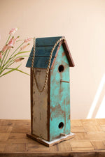 Recycled Fishing Boat Teak Birdhouse 17H Multi-Color Reclaimed Wood Coastal Outdoor Accent by Kalalou
