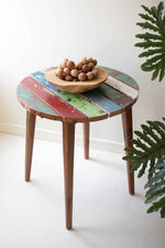 Recycled Fishing Boat Teak Bistro Table 30"H Multi-Color Reclaimed Wood Coastal Accent Table by Kalalou