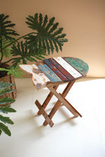 Recycled Fish Table 18"H Folding Teak Coastal Accent Table Multi Color Reclaimed Wood By Kalalou