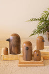 Teakwood Bird Sculptures Set of 5 – Natural Wood Accents