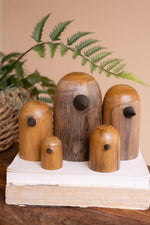 Natural Teak Bird Sculptures – Rustic Shelf Decor