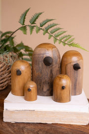 Natural Teak Bird Sculptures – Rustic Shelf Decor