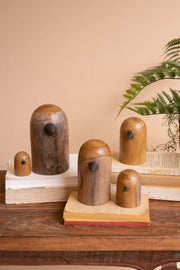 Natural Teak Bird Sculptures – Rustic Shelf Decor