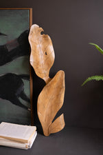 Leaf Sculpture Tabletop 4"H Teakwood Brown Hand Carved Organic Accent By Kalalou