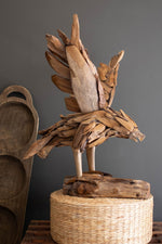 Flying Eagle Sculpture 30"H Teakwood Brown Hand Carved Base Accent By Kalalou