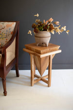 Pyramid Side Table 22"H Teakwood Brown Modern Accent Table By Kalalou