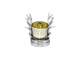 One Pixie Street Reindeer Horns Metal Tea Light Candle Stand with Glass Votive