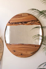 Round Framed Mirror 32"H Red Kayu Wood Rope Wall Mirror By Kalalou