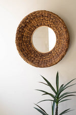 Round Banana Fiber Mirror 30.5"H Brown Woven Wall Mirror By Kalalou