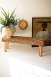 Teakwood Bench with Woven Banana Fiber Seat