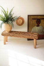 Banana Fiber Bench 18.5"H Brown Teakwood Woven Seat Bench By Kalalou
