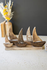Coastal Wooden Sailboat Arrangement – 11.5" Tall Decorative Piece by Kalalou