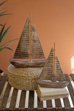 Rustic Reclaimed Wood Boat Sculptures – Set of 2 by Kalalou