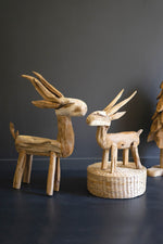 Rustic Teak Reindeer 30.5"H & 20"H, Natural Wood Handmade Christmas Decor (Set of 2) By Kalalou