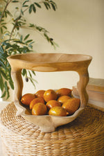 Teakwood Tiered Snack Stand – 9" Tall Food Presentation Tower by Kalalou