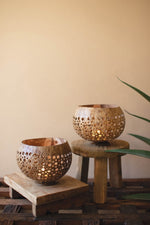 Handcrafted Coco Planters with Carved Details Set of 2 for Indoor & Outdoor 4.5"Tall by Kalalou