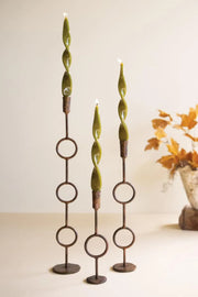 Set of 3 Forged Metal Brass Taper Candle Holders With Distressed Finish 23.5