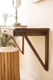 Rustic Reclaimed Wood Wall Desk With Built-In Drawer 19.5