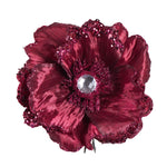 Vickerman E175405 5" Artificial Burgundy Polyester Wild Poppy Head With Sequin Glitter And Clip Pack Of 3