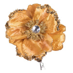 Vickerman E175408 5" Artificial Gold Polyester Wild Poppy Head With Sequin Glitter And Clip Pack Of 3