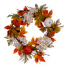 Vickerman EF214822 Artificial 22" Orange Fall Pumpkin Hydrangea Wreath Circular Grapevine Base.