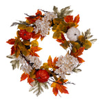 Vickerman EF214822 Artificial 22" Orange Fall Pumpkin Hydrangea Wreath Circular Grapevine Base.