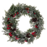 Vickerman EH214125 25" Artificial Green Cypress Cone Berry Wreath.