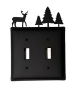 Double Deer with Trees Double Switch Cover 6.63"H Black Wrought Iron Rustic Wall Plate By Village Wrought Iron Inc.