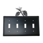 Quad Pinecone Quadruple Switch Cover – Black Wrought Iron, 6 7/8" H, Rustic Woodland Wall Plate by Village Wrought Iron Inc.