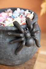 Kalalou Halloween Cauldron Candy Bowl 8" H Black Terracotta Spider Accent Set of 2