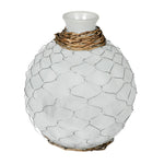 Vickerman FQ194008 7.5" Frosted Glass Vase Chicken Wire Wicker
