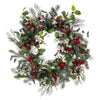 Vickerman FQ221724 24" Green Artificial Holly Pine And Red Jingle Bell Wreath.