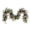 Vickerman FQ221760 5' Green Artificial Holly Pine And Red Jingle Bell Garland