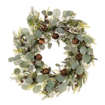 Vickerman FQ222122 22" Artificial Winter Cedar Pinecone Eucalyptus And Brown Jingle Bell Wreath