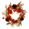 Vickerman FQ222514 14" Orange And Burgundy Artificial Mixed Mum Chinese Lantern And Berry Wreath Candle Ring.