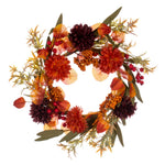 Vickerman FQ222514 14" Orange And Burgundy Artificial Mixed Mum Chinese Lantern And Berry Wreath Candle Ring.