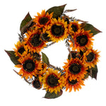 Vickerman FT210124 24" Artificial Yellow Sunflower Wreath With Green Fern Foliage.