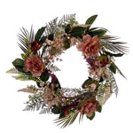 Vickerman FT220922 22" Coral Artificial Peony Dahlia Wreath.