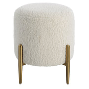 Uttermost 23821 Arles White Shearling Ottoman with Brass Metal Frame