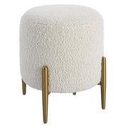 Uttermost 23821 Arles White Shearling Ottoman with Brass Metal Frame