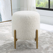Uttermost 23821 Arles White Shearling Ottoman with Brass Metal Frame
